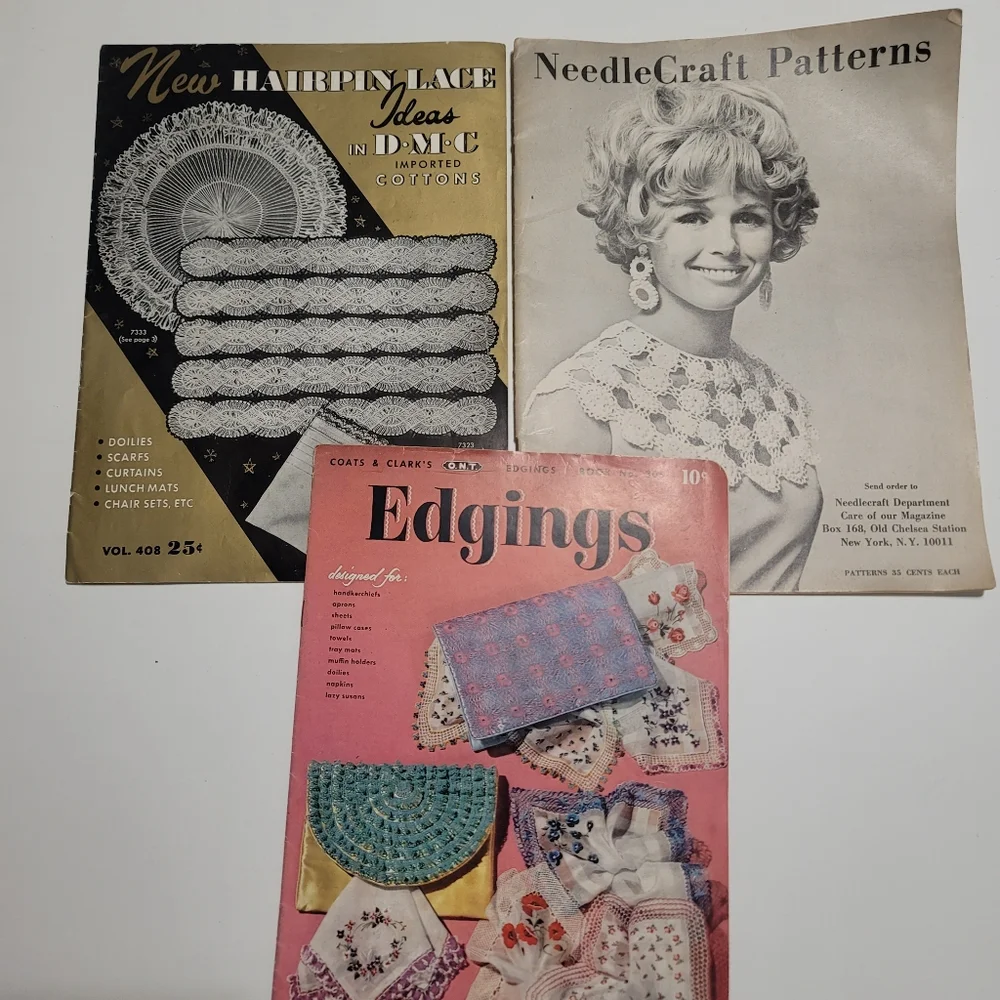 Lot 9 Vintage Knitting Crochet Pattern Lace Dolls Doilies Bedspreads Edging‎